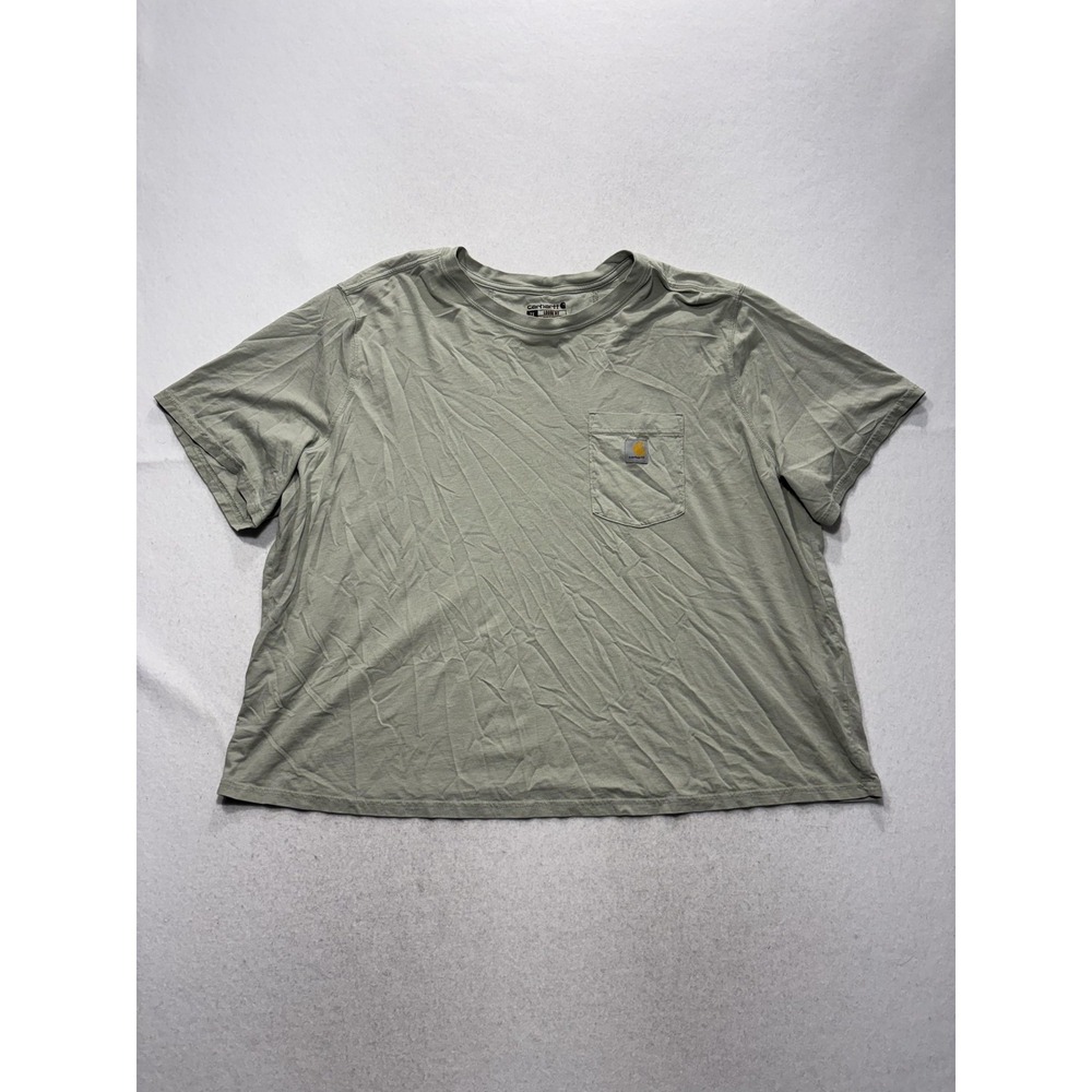 Carhartt Shirt Womens 2X Plus Green Crew Neck Short Sleeve Pocket Tee TK6122-W